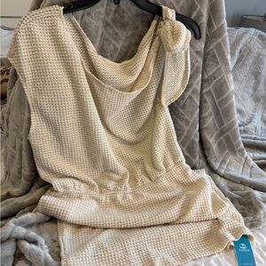 Cupshe Cream Cowl Neck Waffle Knit Sweater